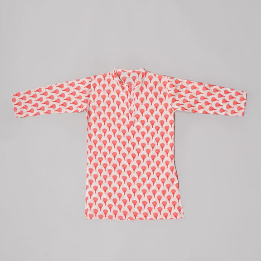 Boys White Base Kurta Pyjama Jacket Set