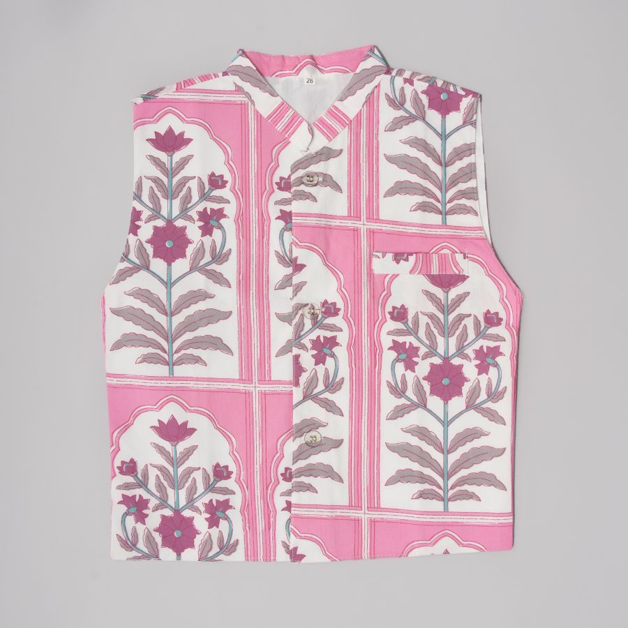Boys Pink Stripes Kurta Pyjama Set with Jacket