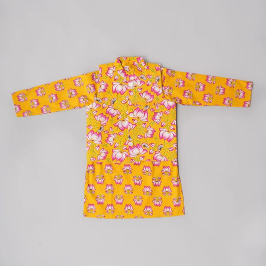 Boys Lotus Yellow Base Kurta Pyjama Jacket