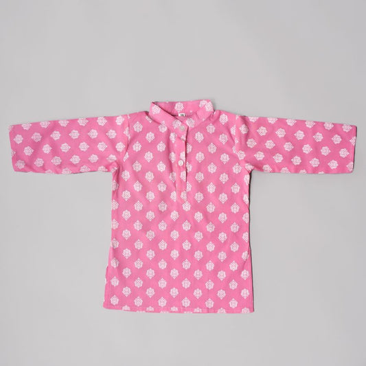 Boys Handsome Printed Pink Dhoti Kurta
