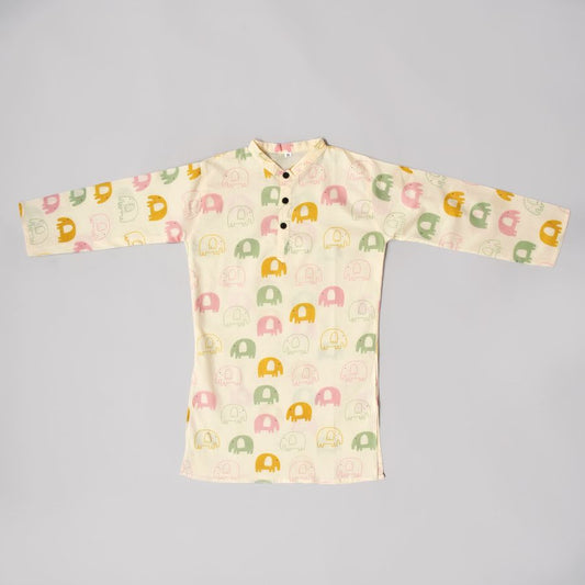 Boys Cool Elephant Cream Kurta Pyjama