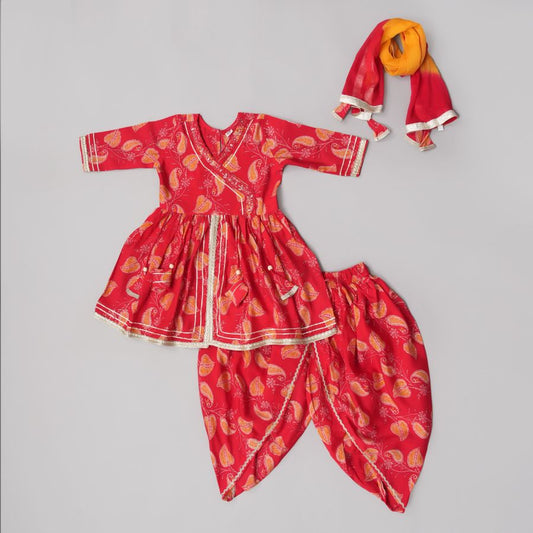 Vibrant Red Kurti Dhoti