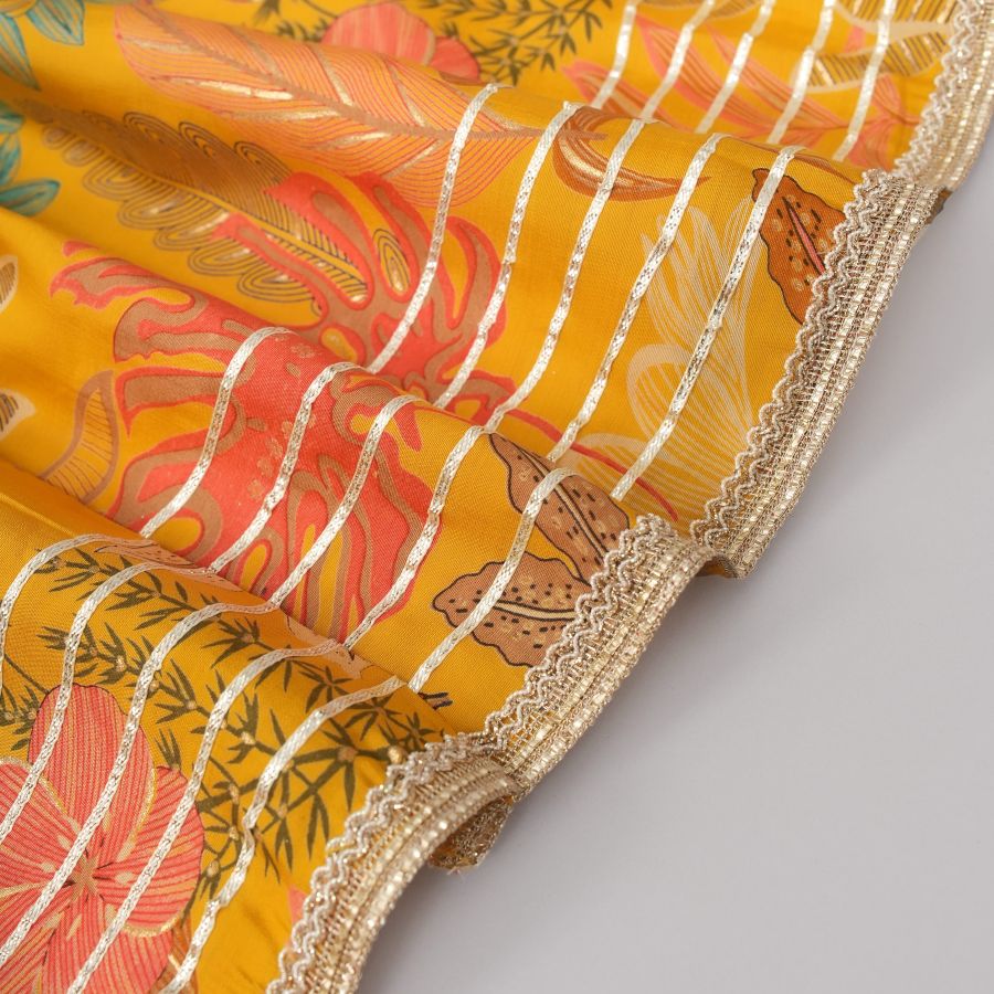 Rich Mustard Floral Lehanga Top