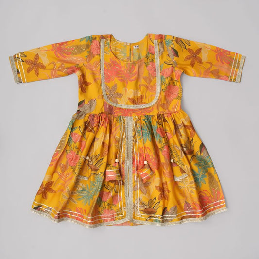 Rich Mustard Floral Lehanga Top
