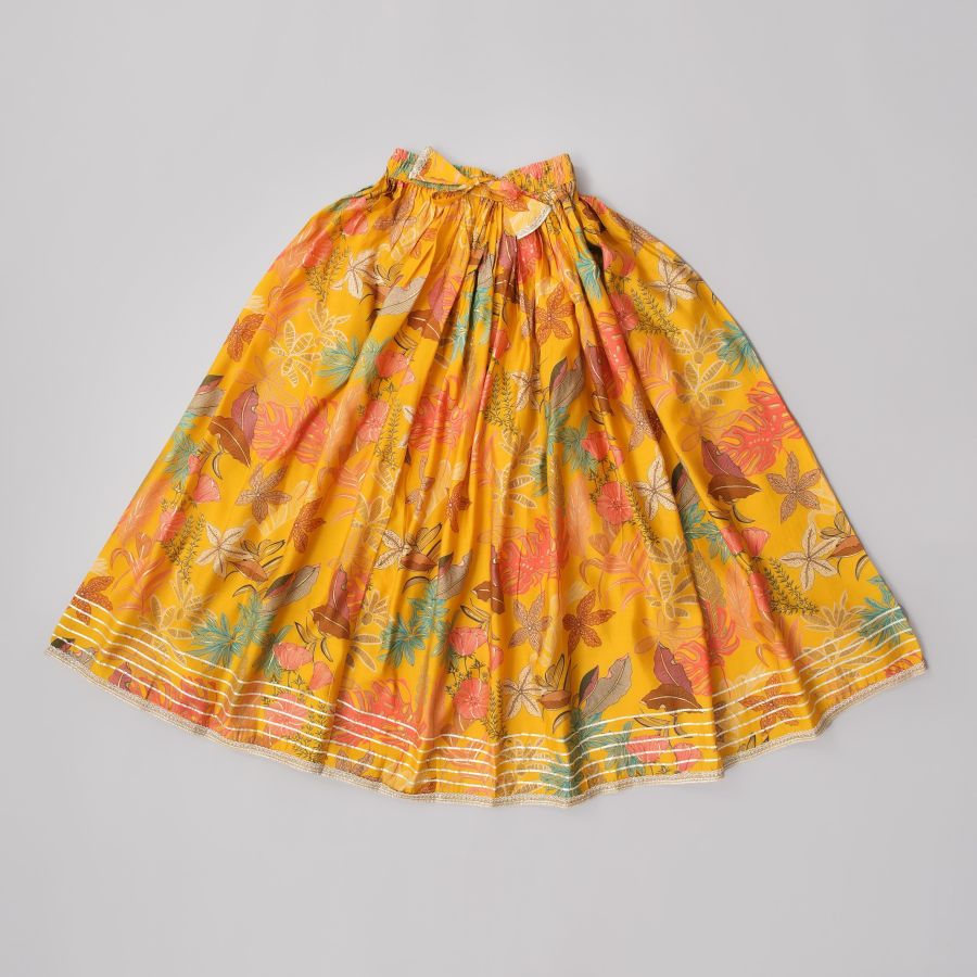 Rich Mustard Floral Lehanga Top