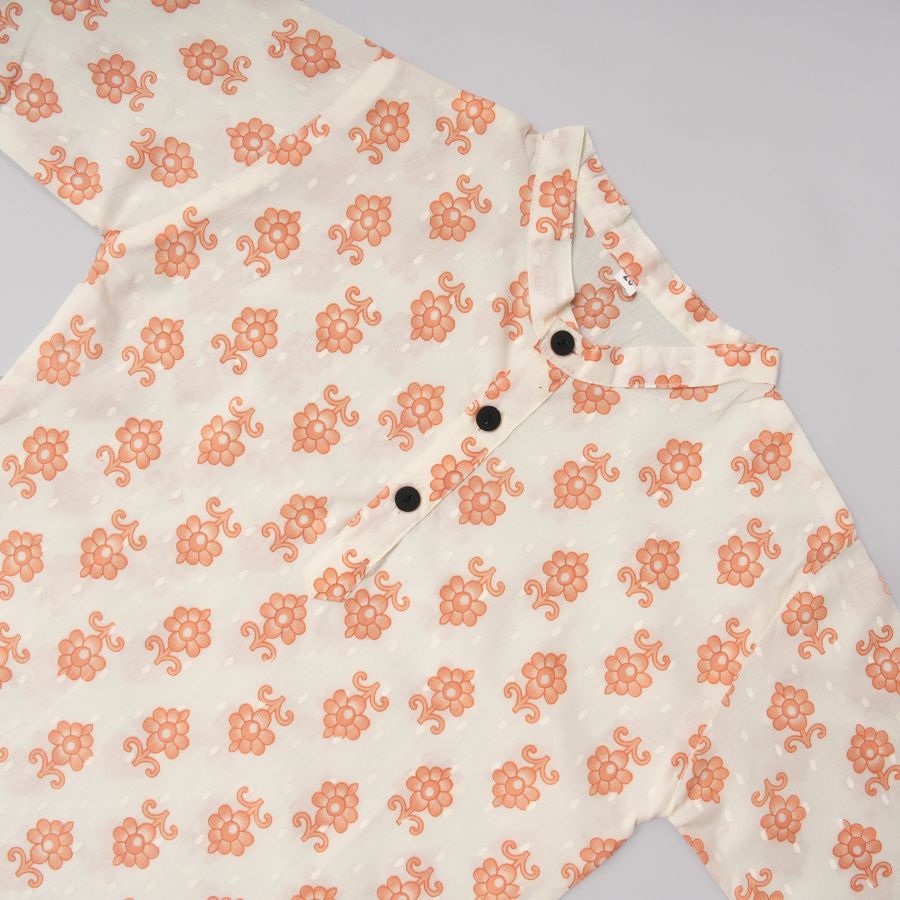 Boys Cream Dhoti Kurta Floral Pattern