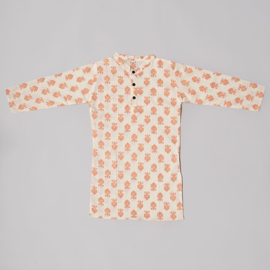 Boys Cream Dhoti Kurta Floral Pattern
