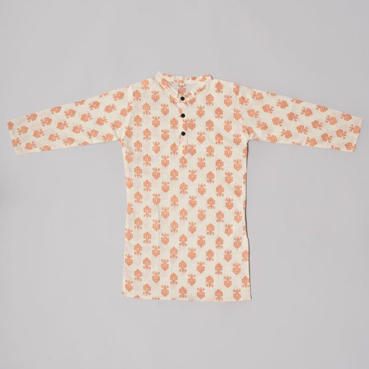 Boys Cream Dhoti Kurta Floral Pattern