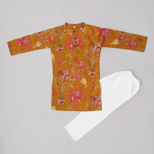 Boys Golden Mustard Kurta Pyjama