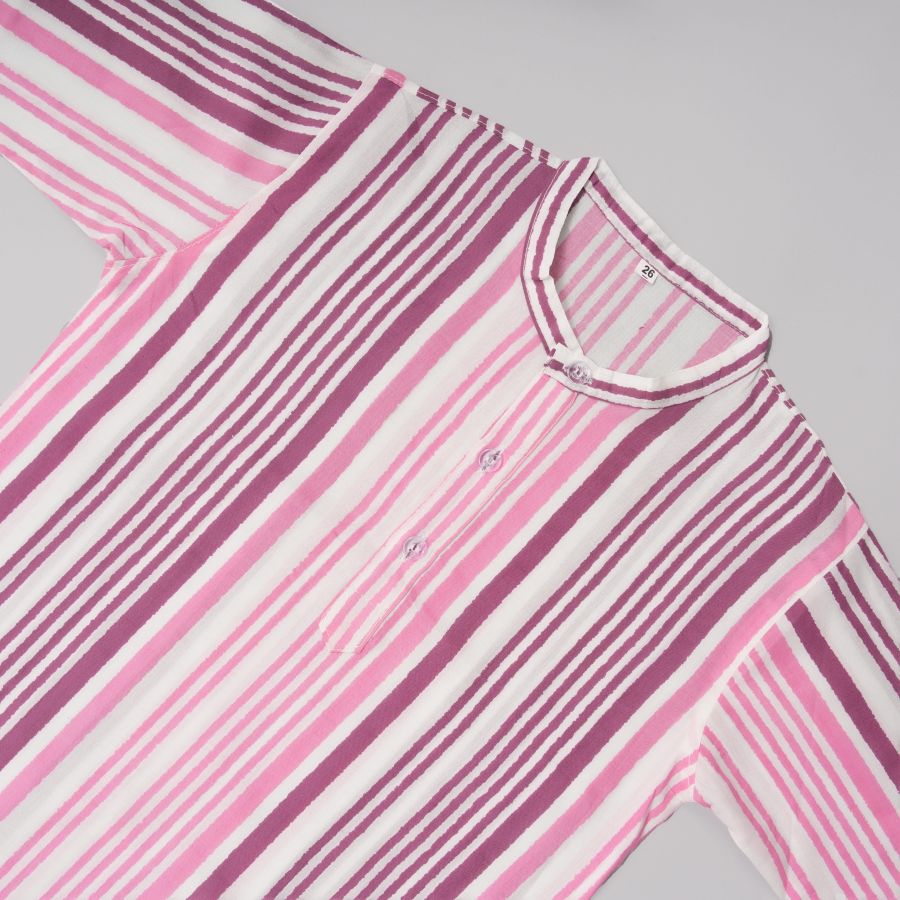 Boys Pink Stripes Kurta Pyjama Set with Jacket