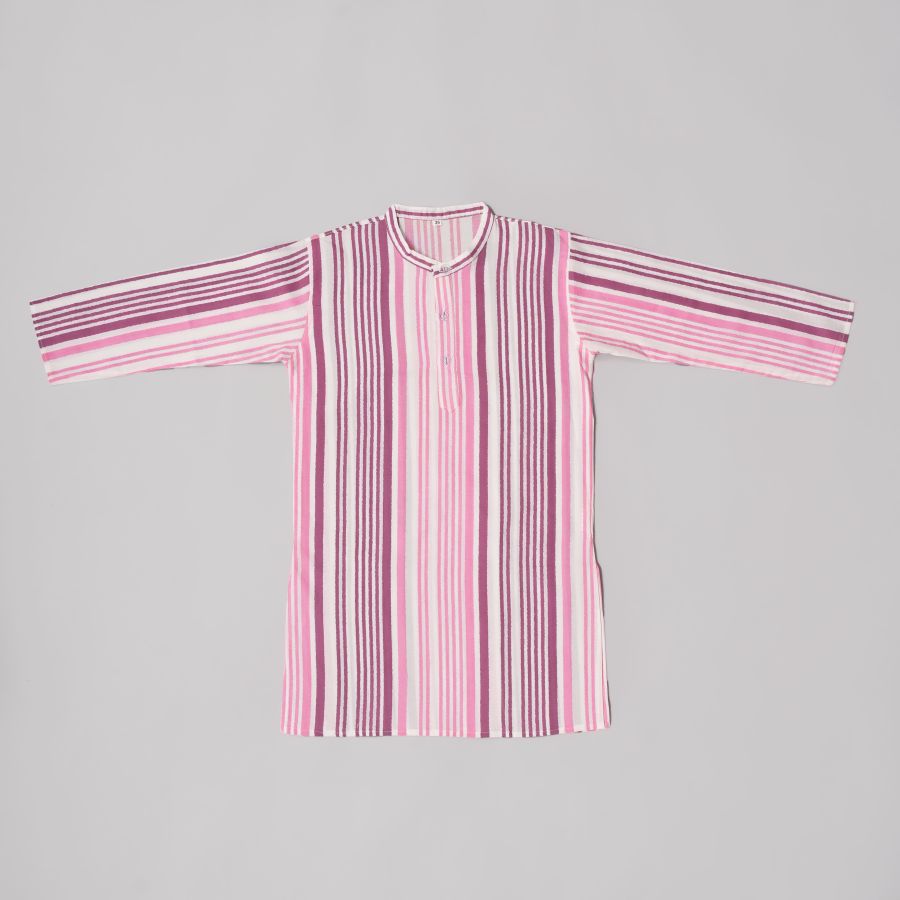 Boys Pink Stripes Kurta Pyjama Set with Jacket