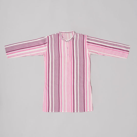 Boys Pink Stripes Kurta Pyjama Set with Jacket