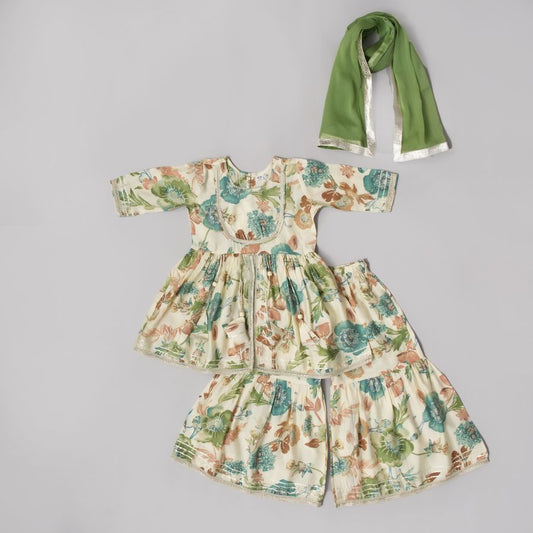 Cream Floral Sharara