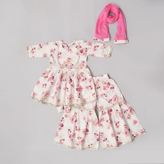 White Red Floral Sharara