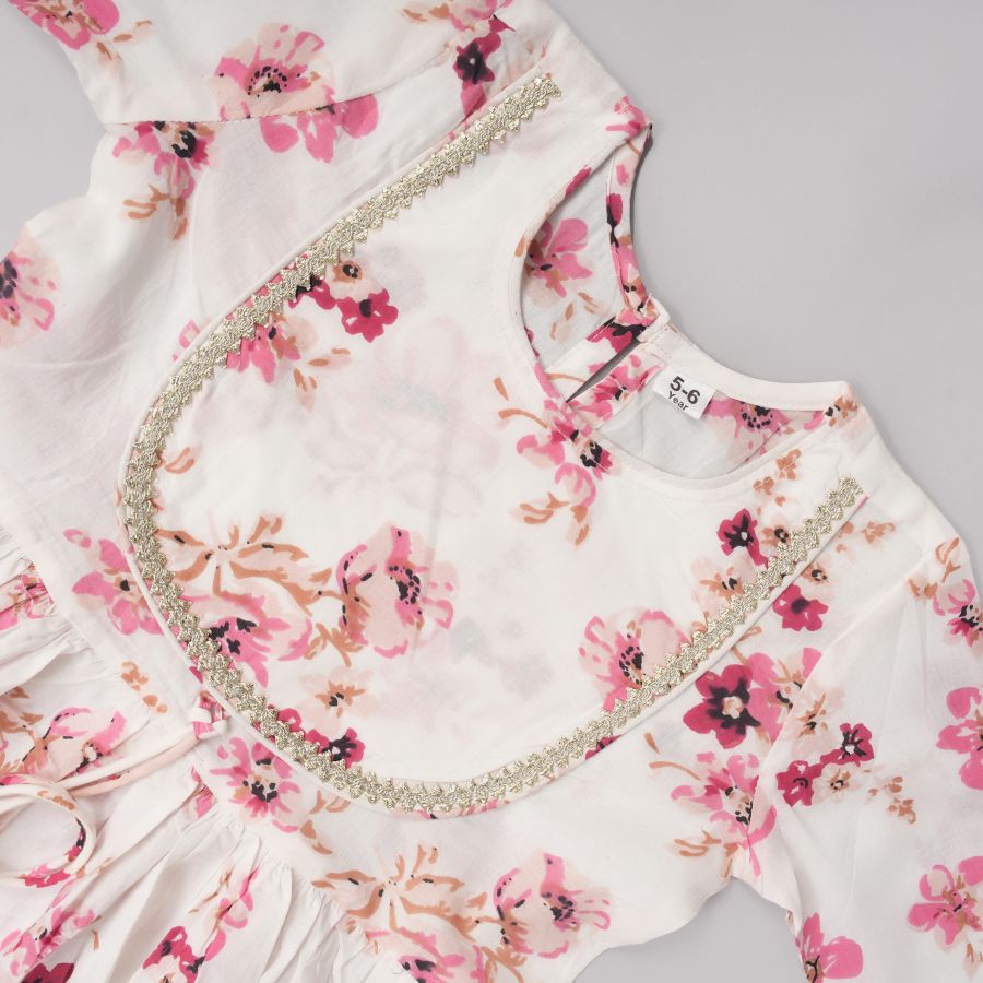 White Red Floral Sharara