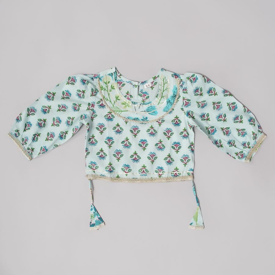 Turquoise Blossom Cotton Lehenga Top