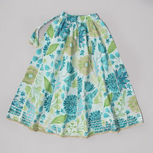Turquoise Blossom Cotton Lehenga Top