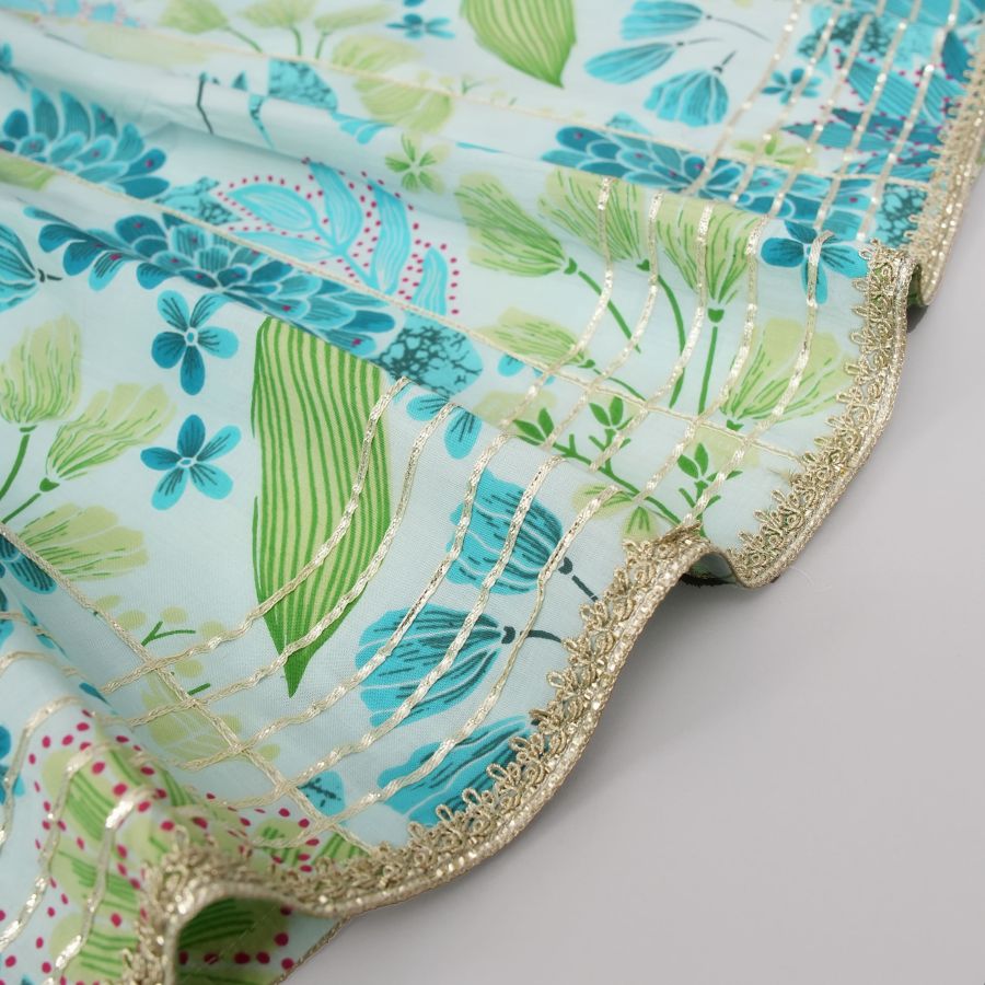 Turquoise Blossom Cotton Lehenga Top