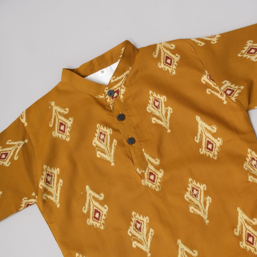 Boys Mustard with Zari Kurta Pyjama