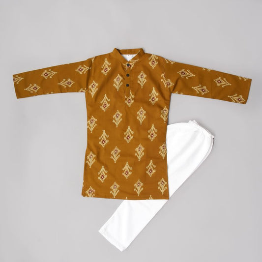 Boys Mustard with Zari Kurta Pyjama