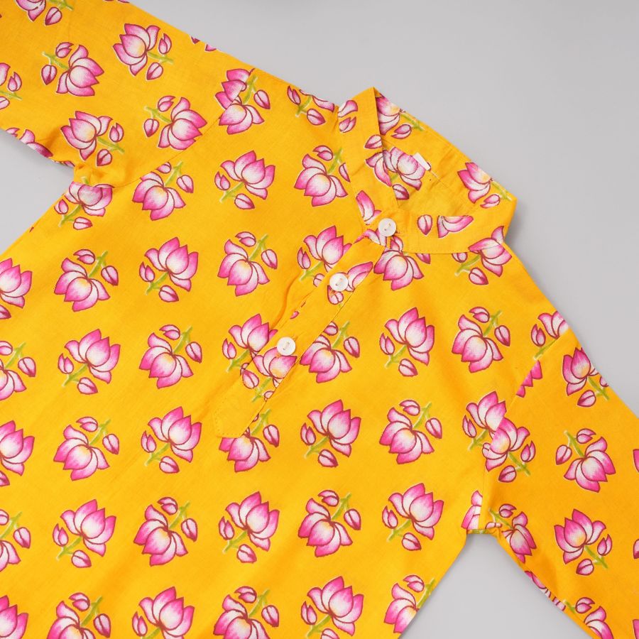 Boys Lotus Yellow Base Kurta Pyjama Jacket