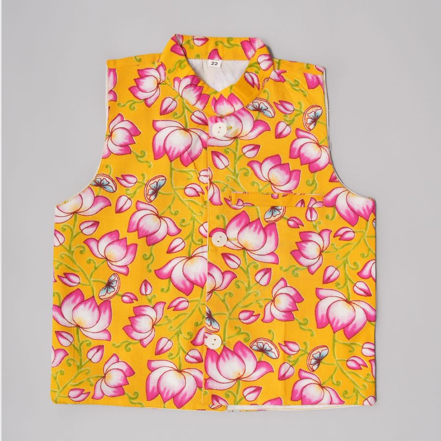 Boys Lotus Yellow Base Kurta Pyjama Jacket
