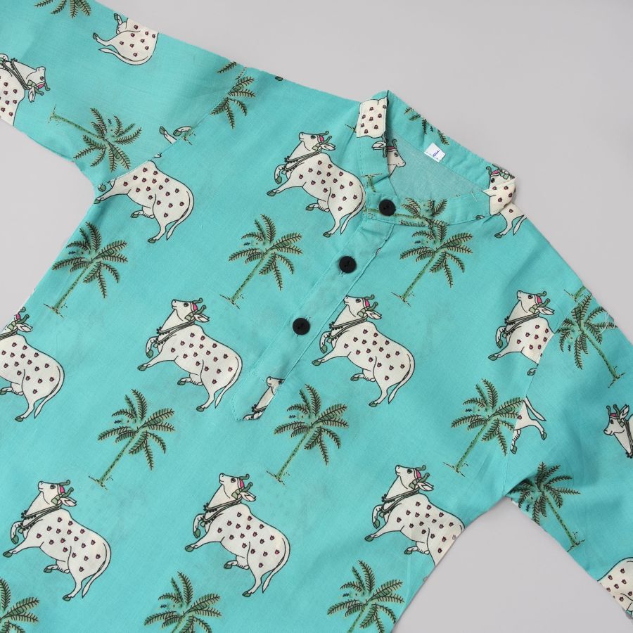 Boys Green Gau Pichwai Dhoti Kurta
