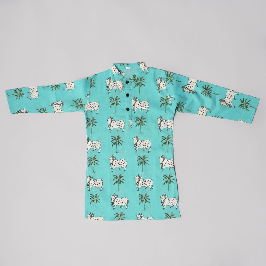Boys Green Gau Pichwai Dhoti Kurta