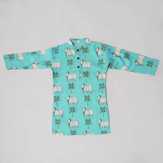 Boys Green Gau Pichwai Dhoti Kurta