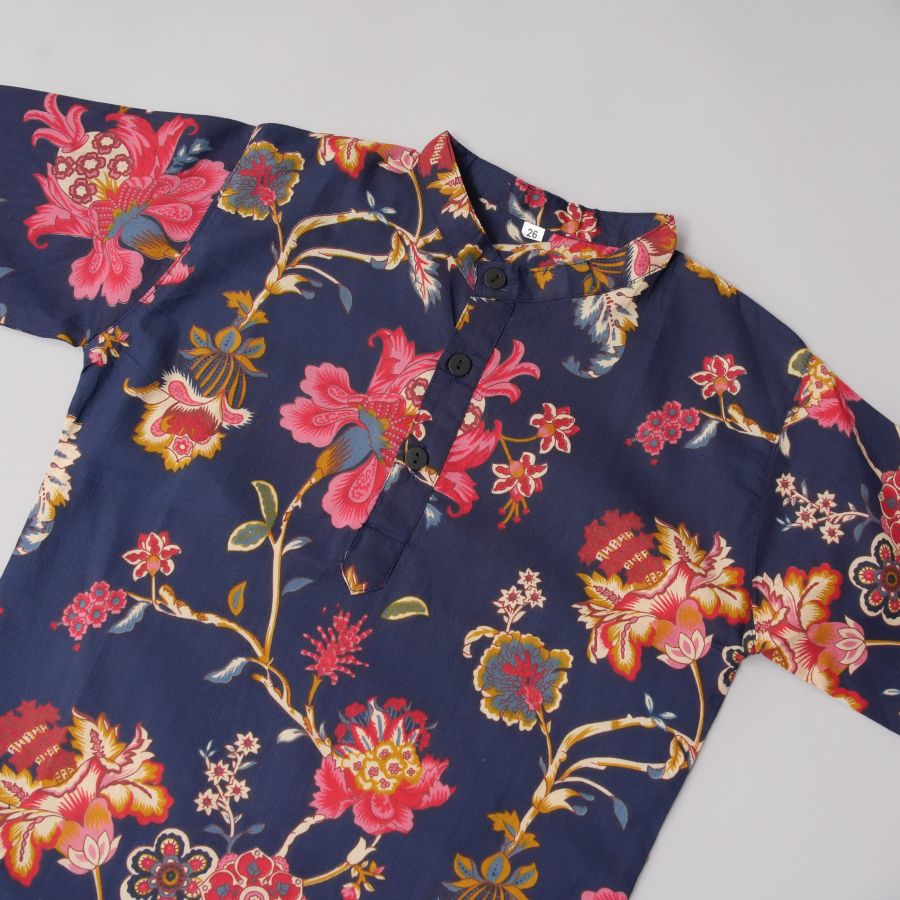 Boys Blue Printed Kurta Pyjama