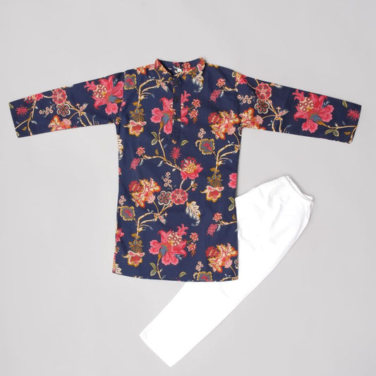Boys Blue Printed Kurta Pyjama