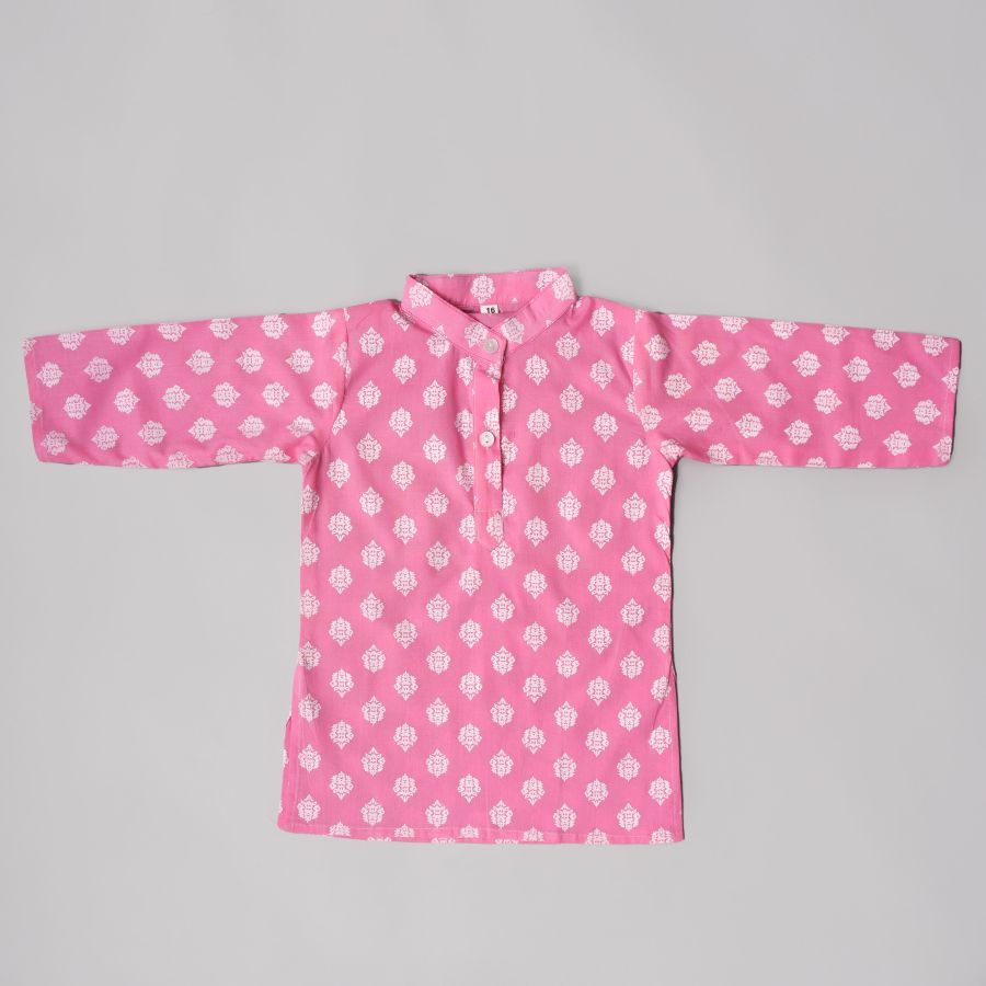 Boys Handsome Printed Pink Dhoti Kurta