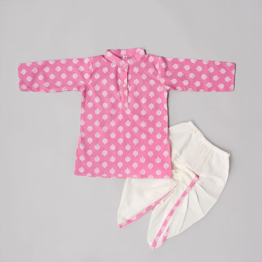 Boys Handsome Printed Pink Dhoti Kurta
