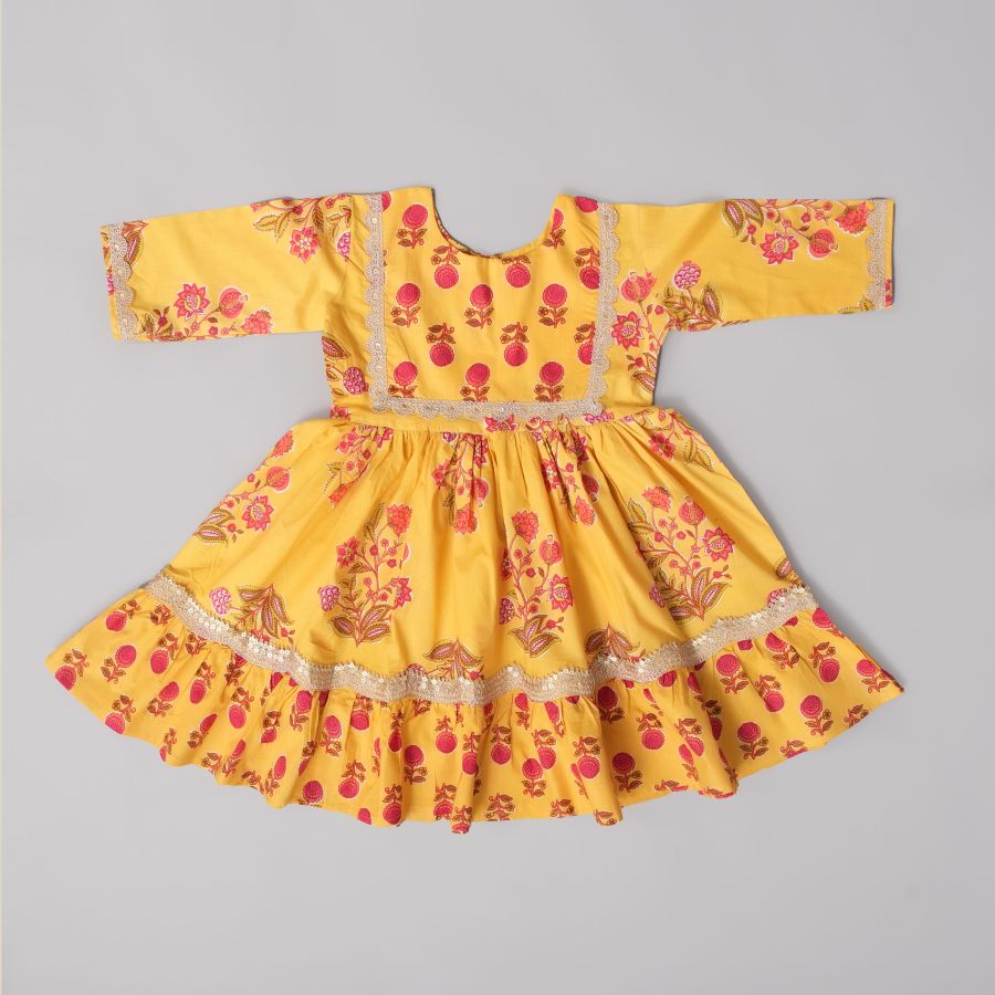 Elegant Yellow With Red Flower Sharara Set