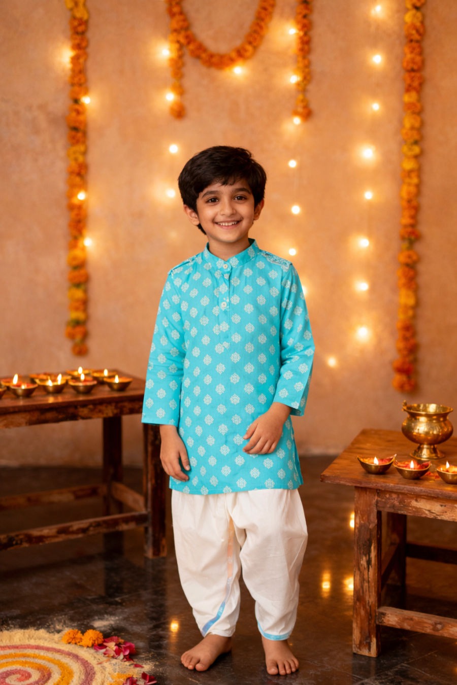 Boys Handsome Printed Green Dhoti Kurta