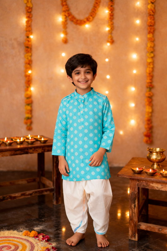Boys Handsome Printed Green Dhoti Kurta