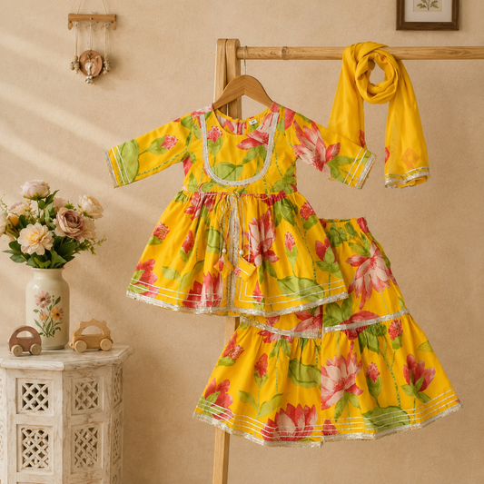 Rich Mustard Floral Lehanga Top
